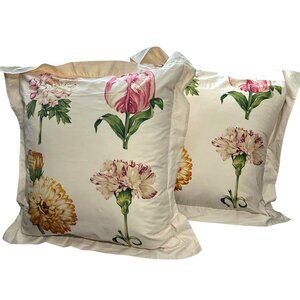 Pierre Frey Floral Decorative Pillow Shams Set Of 2 Beige Cotton 24''x24''